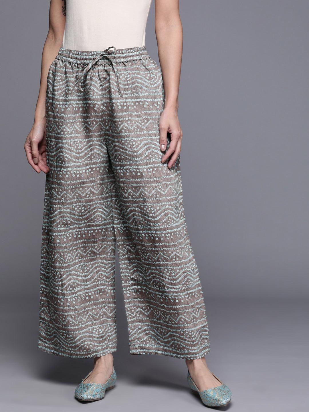 Grey Printed Silk Palazzos - ShopLibas