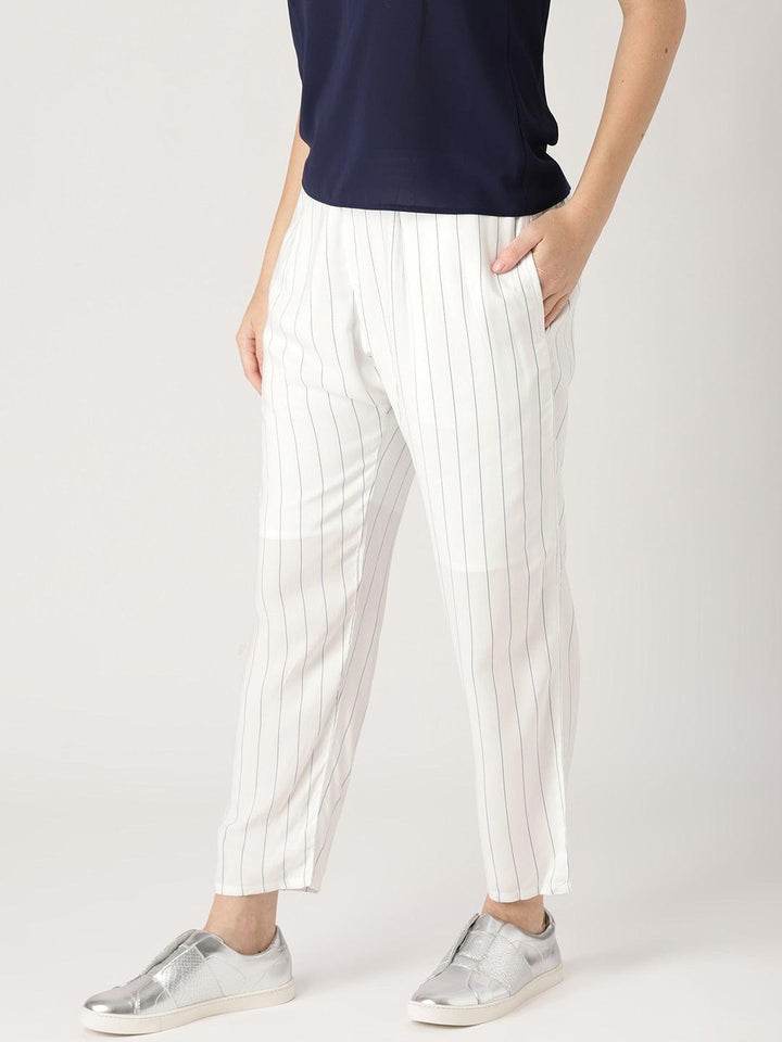 White Striped Rayon Trousers