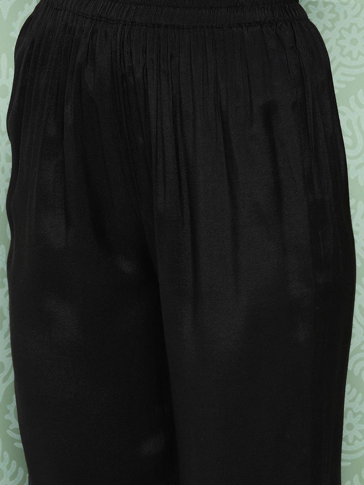 Black Woven Design Silk Blend Straight Suit With Dupatta