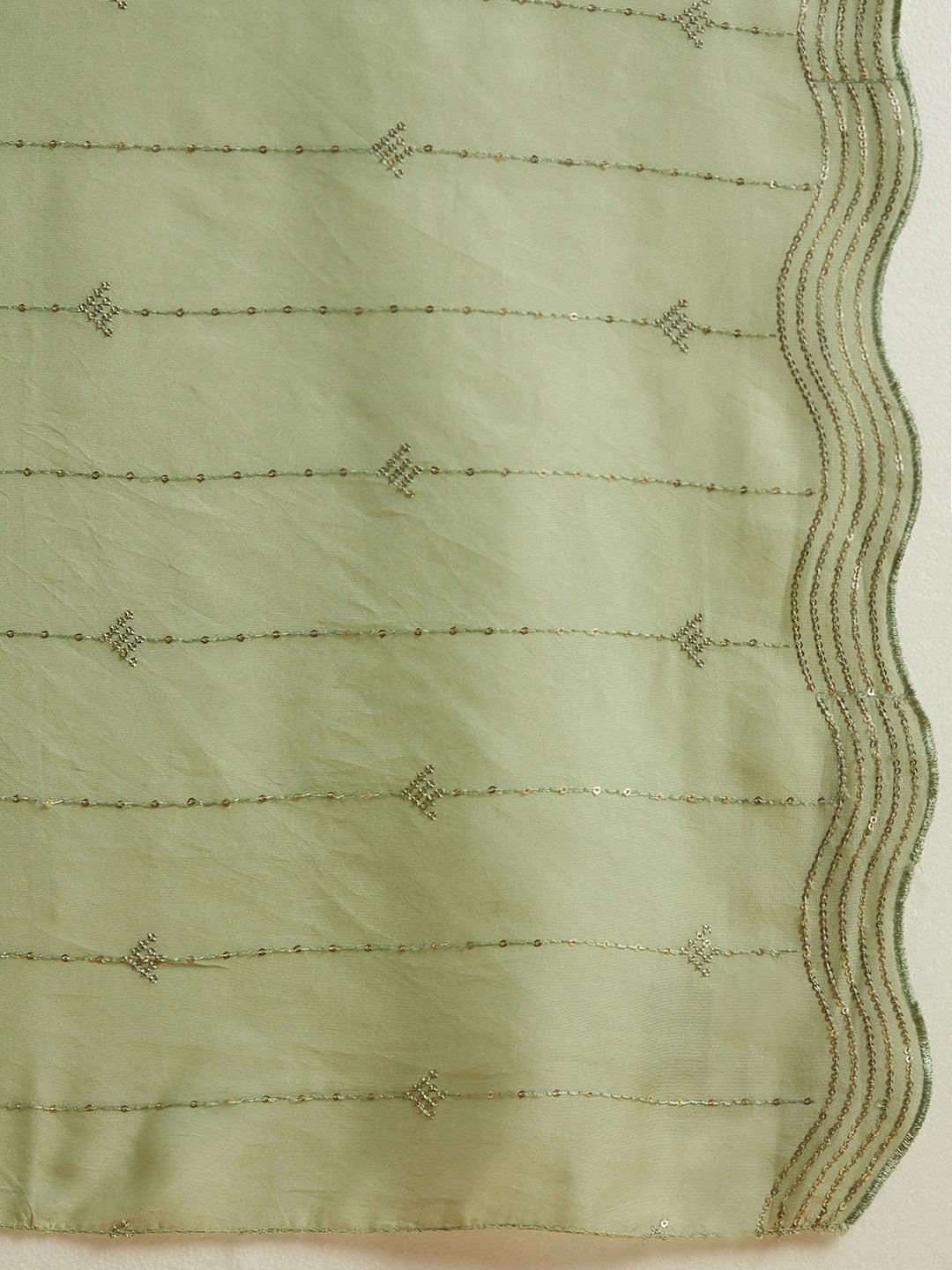 Green Embroidered Silk Straight Kurta With Trousers & Dupatta - ShopLibas