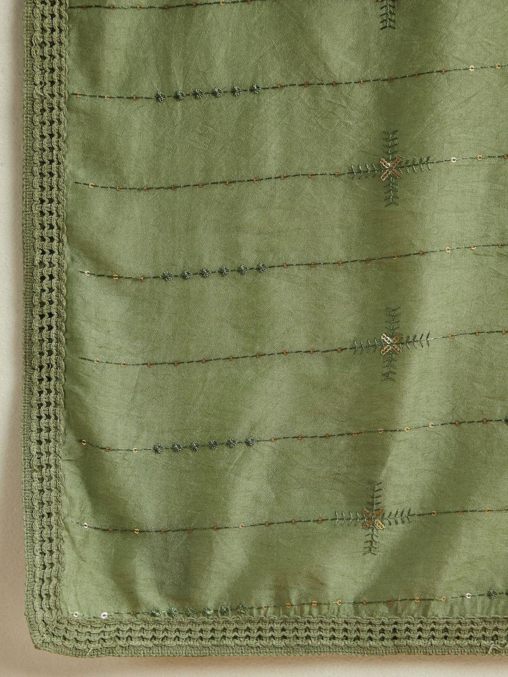 Green Embroidered Silk Straight Suit With Dupatta