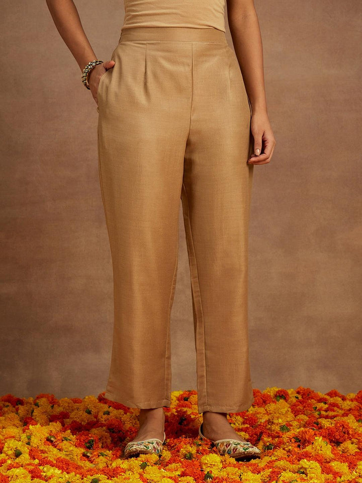 Tan Embroidered Silk Straight Suit With Dupatta