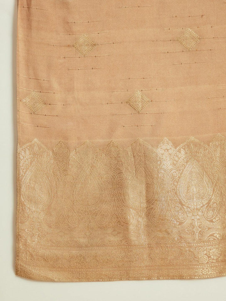 Tan Embroidered Silk Straight Suit With Dupatta