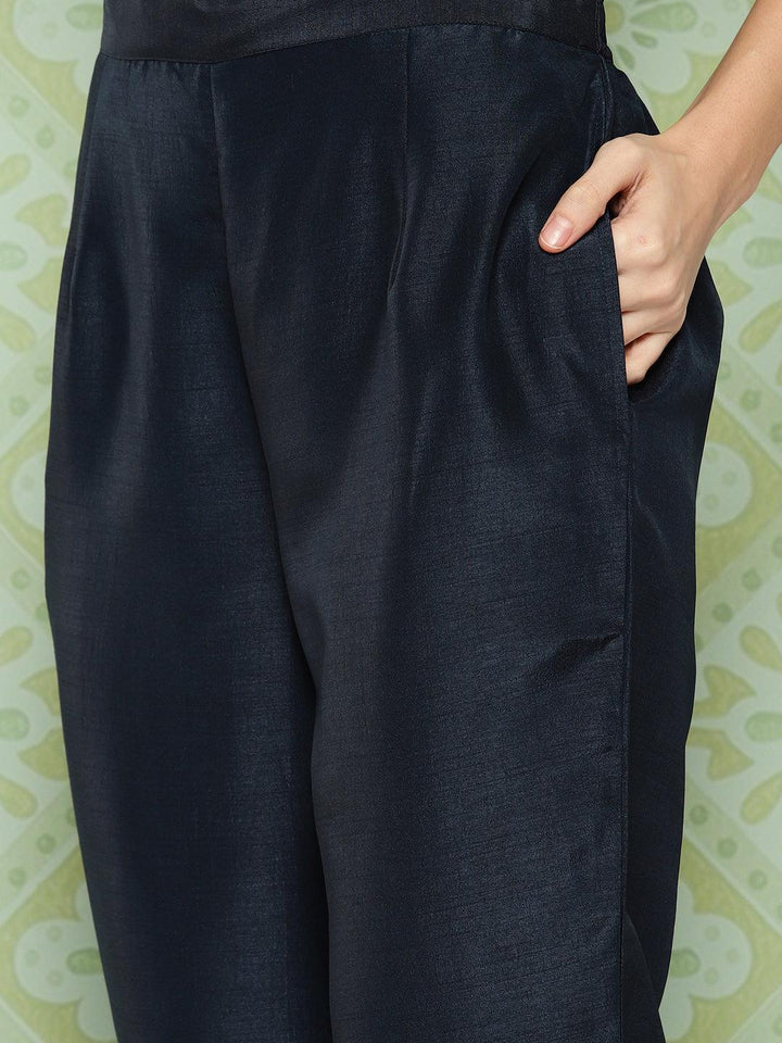 Blue Printed Silk Straight Suit With Dupatta