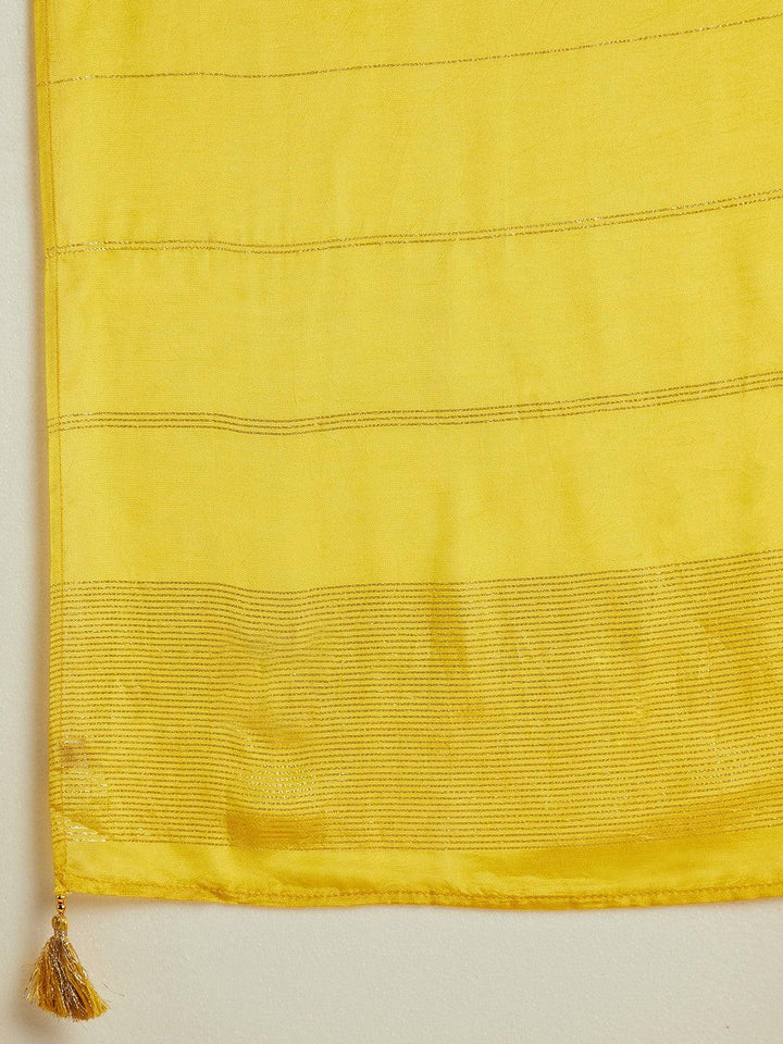Yellow Woven Design Silk Blend Straight Suit With Dupatta