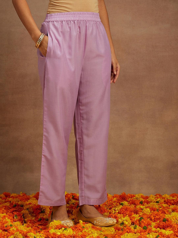 Lavender Woven Design Silk Blend Straight Suit With Dupatta