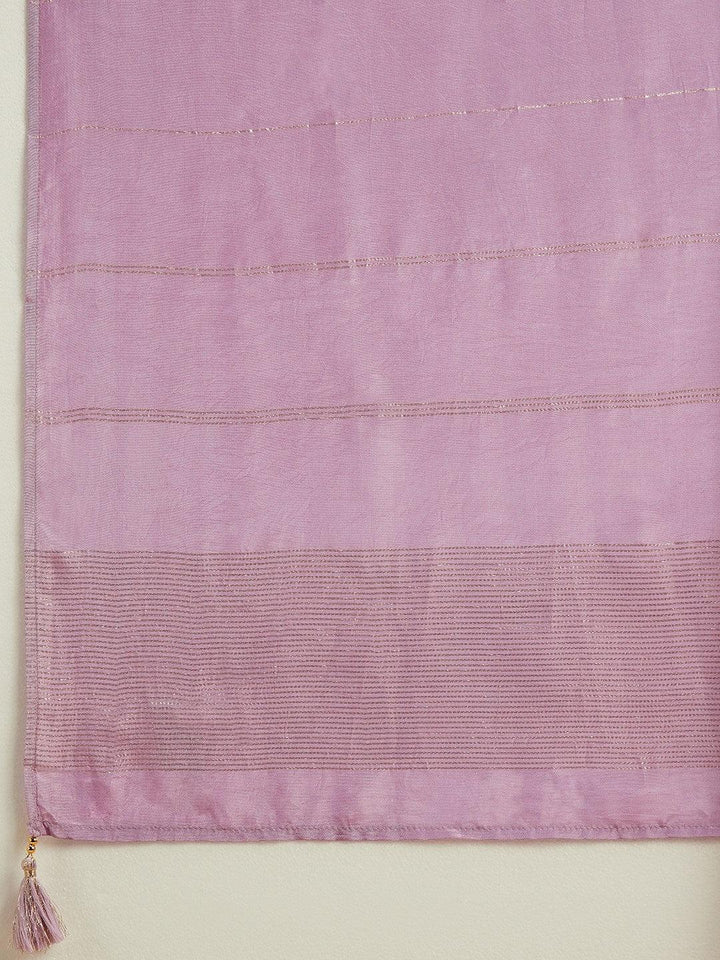 Lavender Woven Design Silk Blend Straight Suit With Dupatta