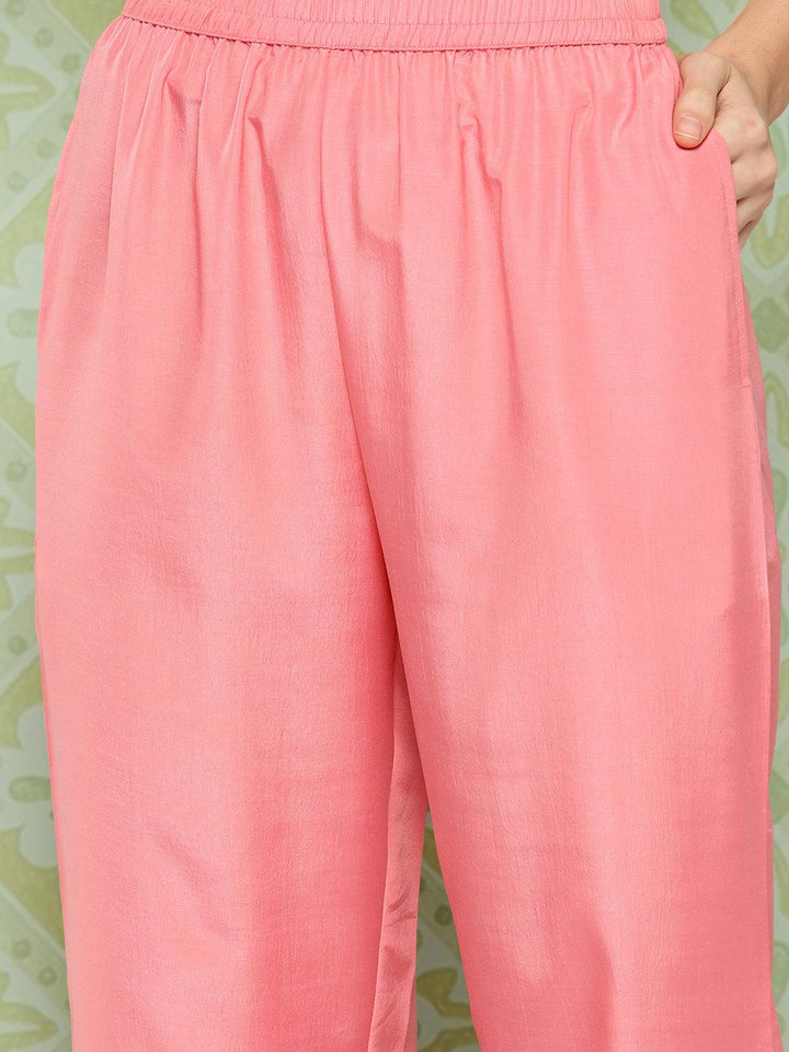 Peach Woven Design Silk Blend Straight Suit With Dupatta