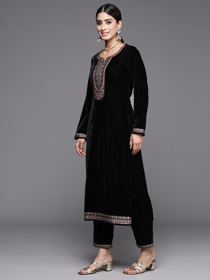 Black Yoke Design Velvet Straight Suit With Dupatta