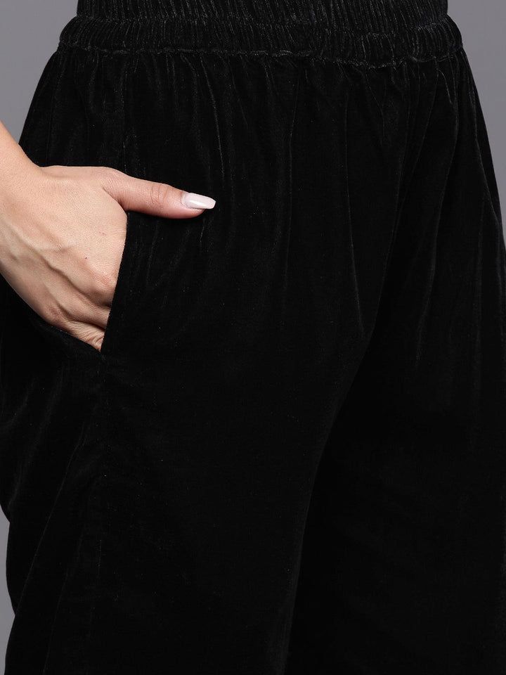 Black Yoke Design Velvet Straight Suit With Dupatta