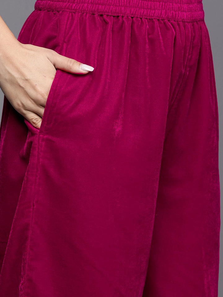Pink Yoke Design Velvet Straight Suit With Dupatta