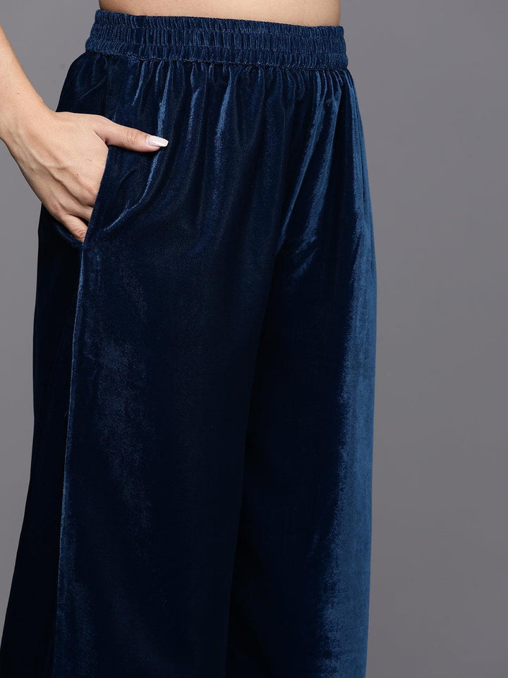 Teal Yoke Design Velvet Straight Suit With Dupatta