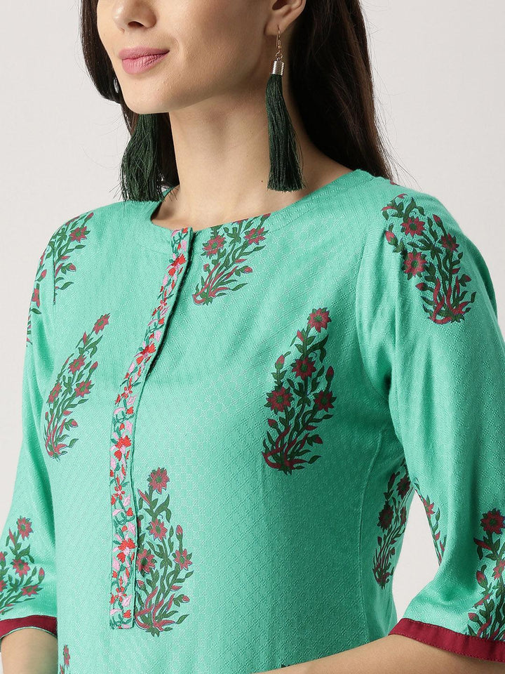 Green Printed Rayon Kurta