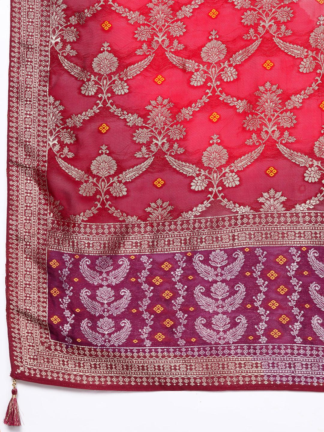 Fuchsia Yoke Design Velvet Straight Kurta With Trousers & Dupatta - ShopLibas