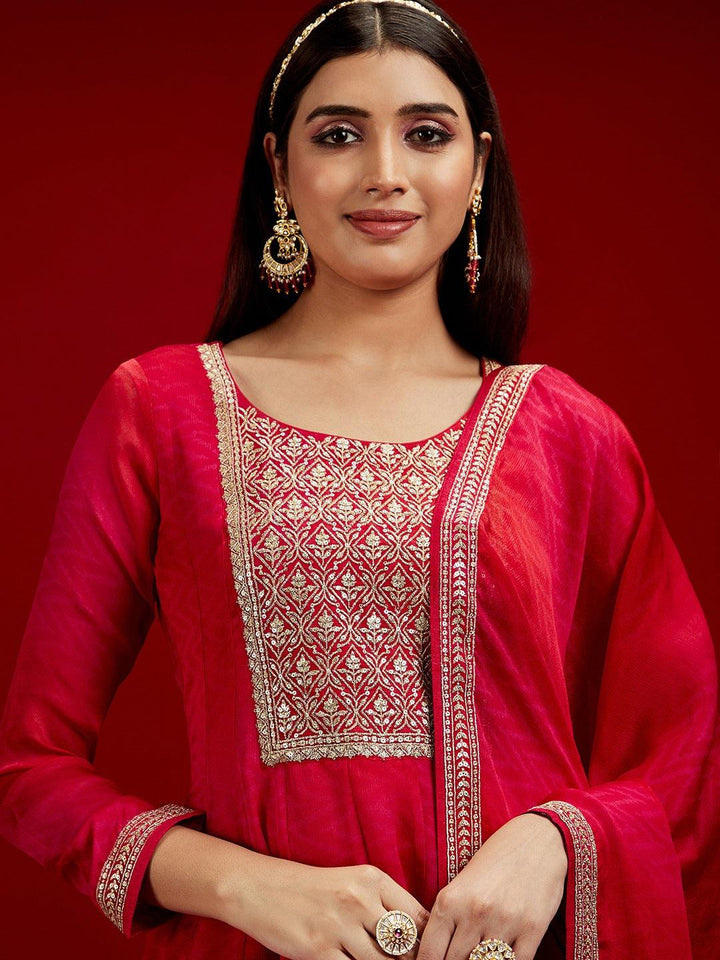 Libas Art Pink Yoke Design Chiffon Anarkali Suit With Dupatta