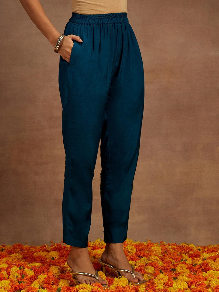 Teal Yoke Design Silk Blend Anarkali Suit With Dupatta