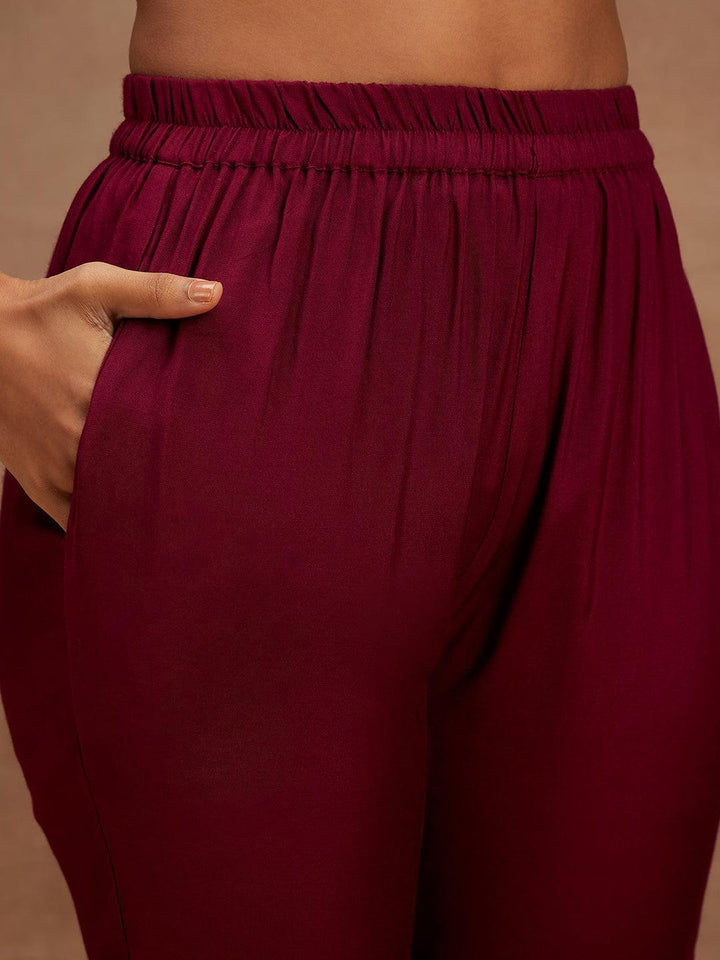 Wine Yoke Design Silk Blend Anarkali Suit With Dupatta