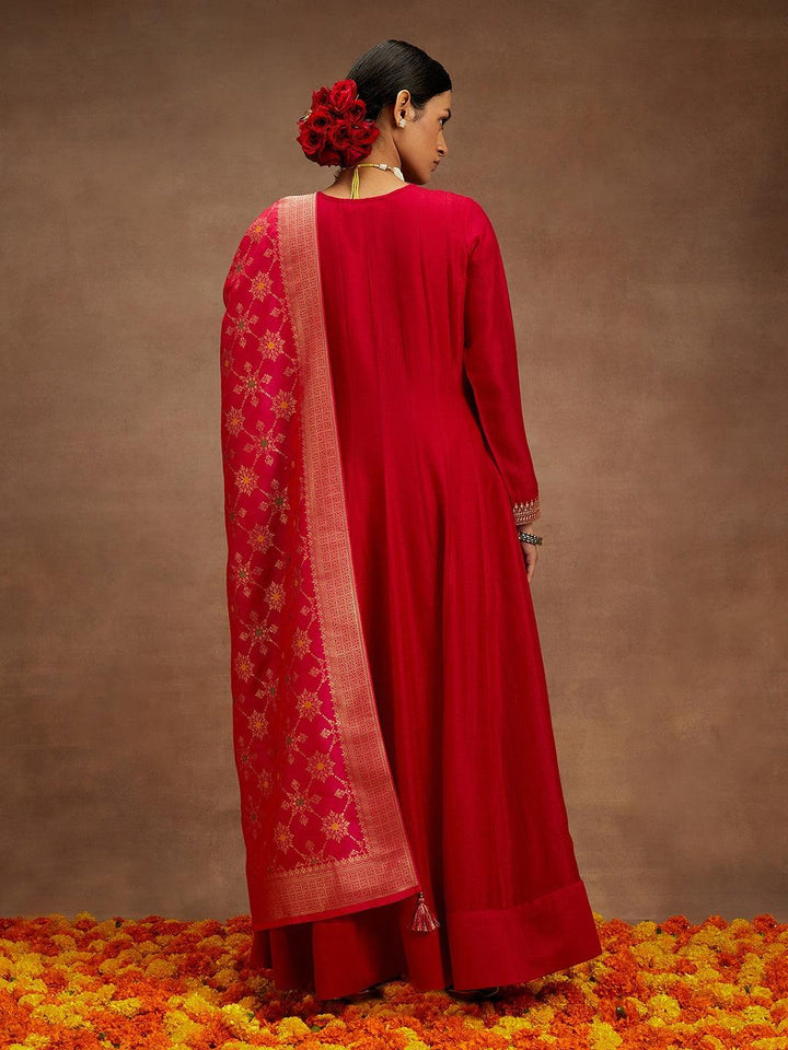 Pink Yoke Design Silk Blend Anarkali Suit With Dupatta