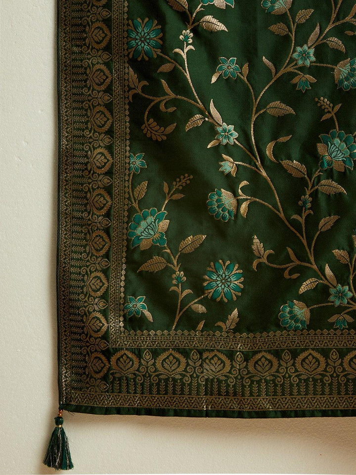 Green Yoke Design Silk Blend Anarkali Suit With Dupatta