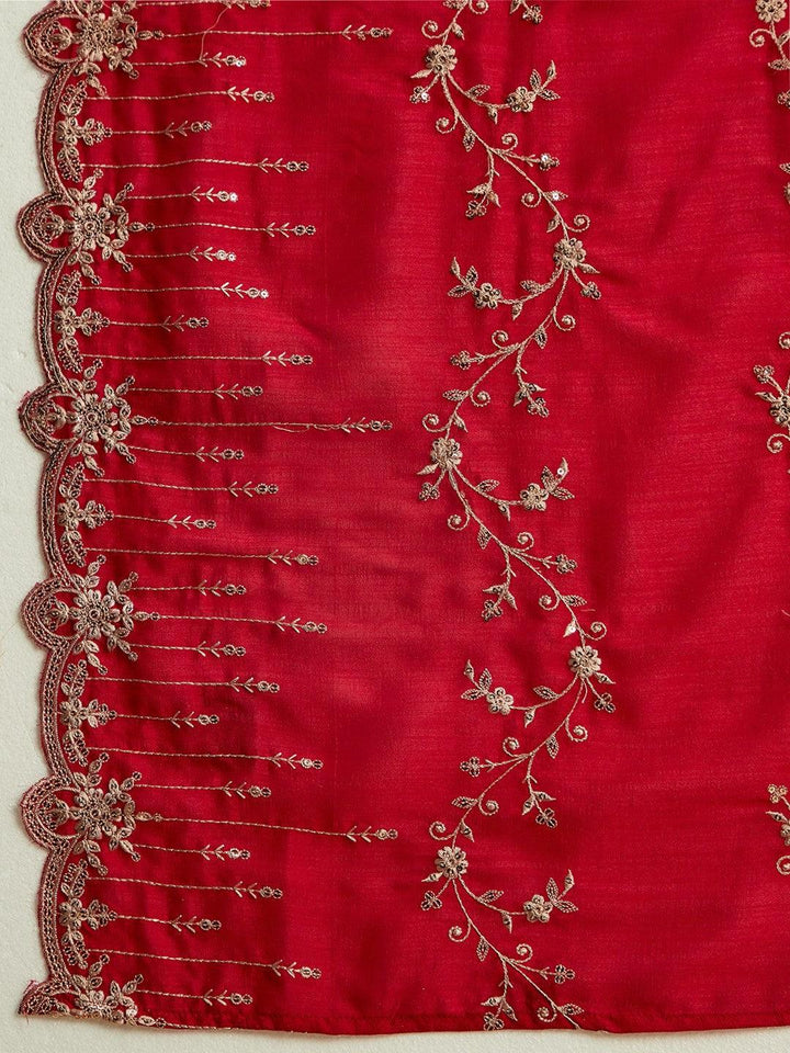 Pink Yoke Design Silk Blend Straight Suit With Dupatta