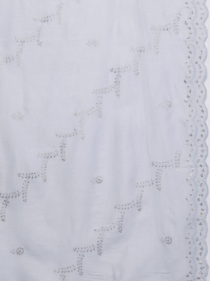 Libas Art Blue Embroidered Silk Blend Straight Suit With Dupatta