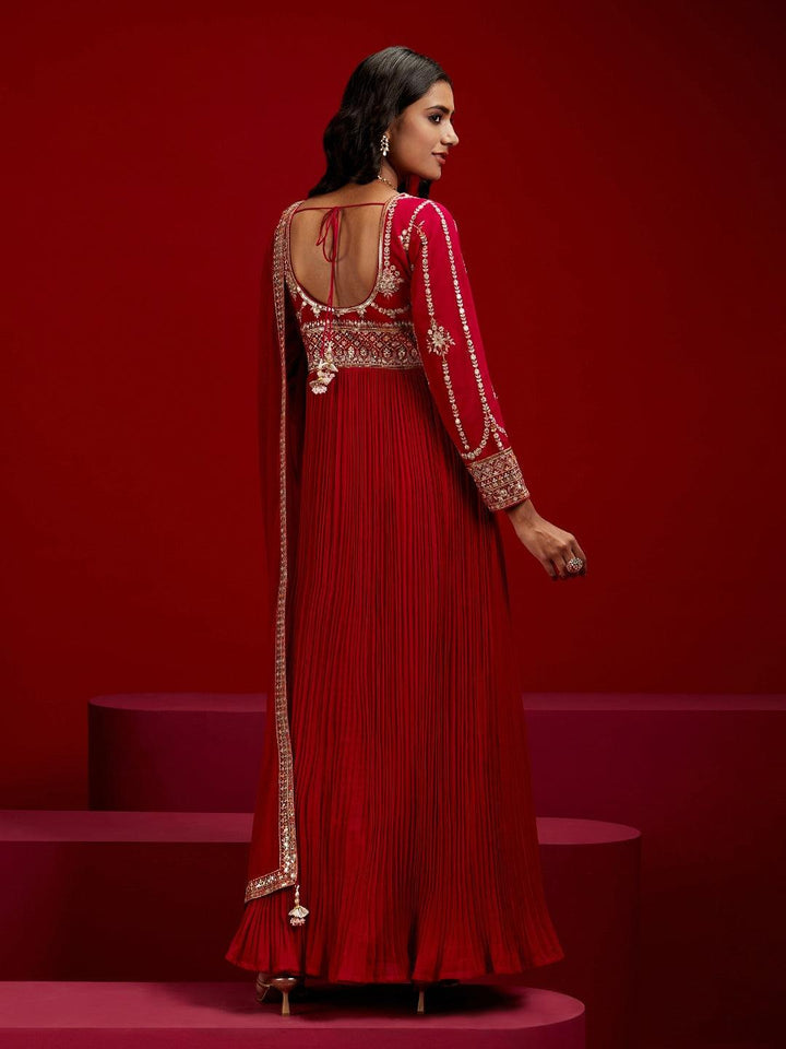 Libas Art Pink Yoke Design Georgette A-Line Kurta With Trousers & Dupatta