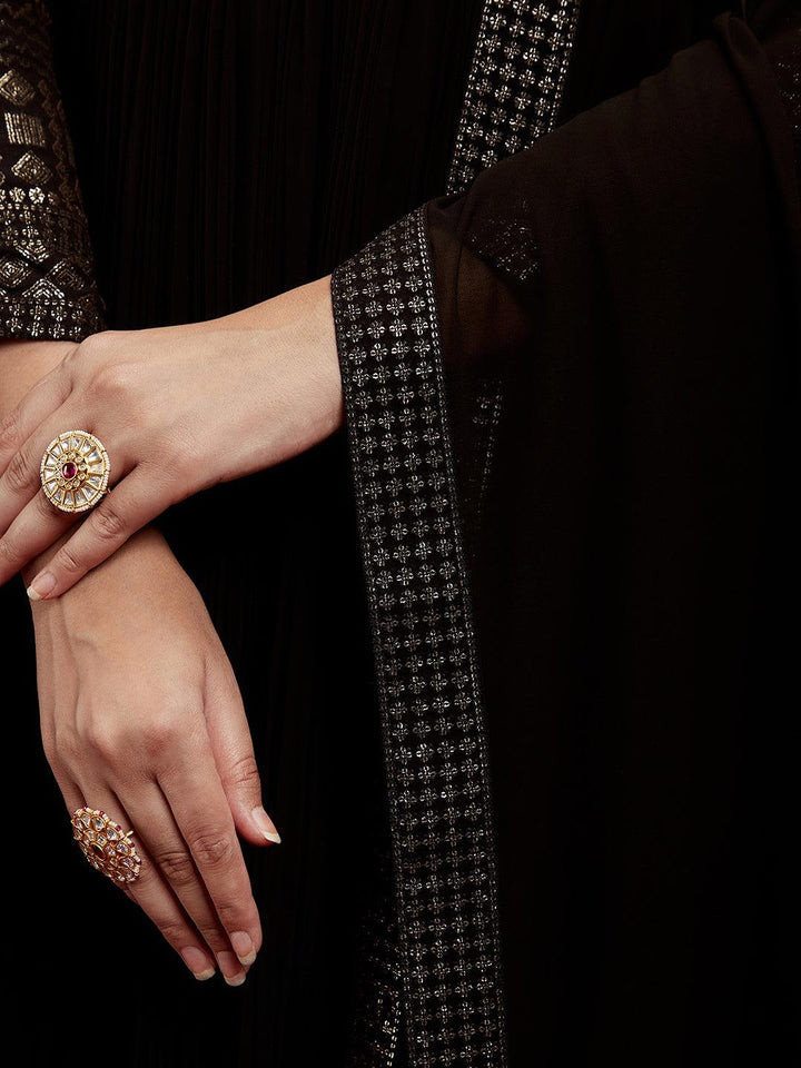 Libas Art Black Yoke Design Georgette A-Line Kurta With Trousers & Dupatta