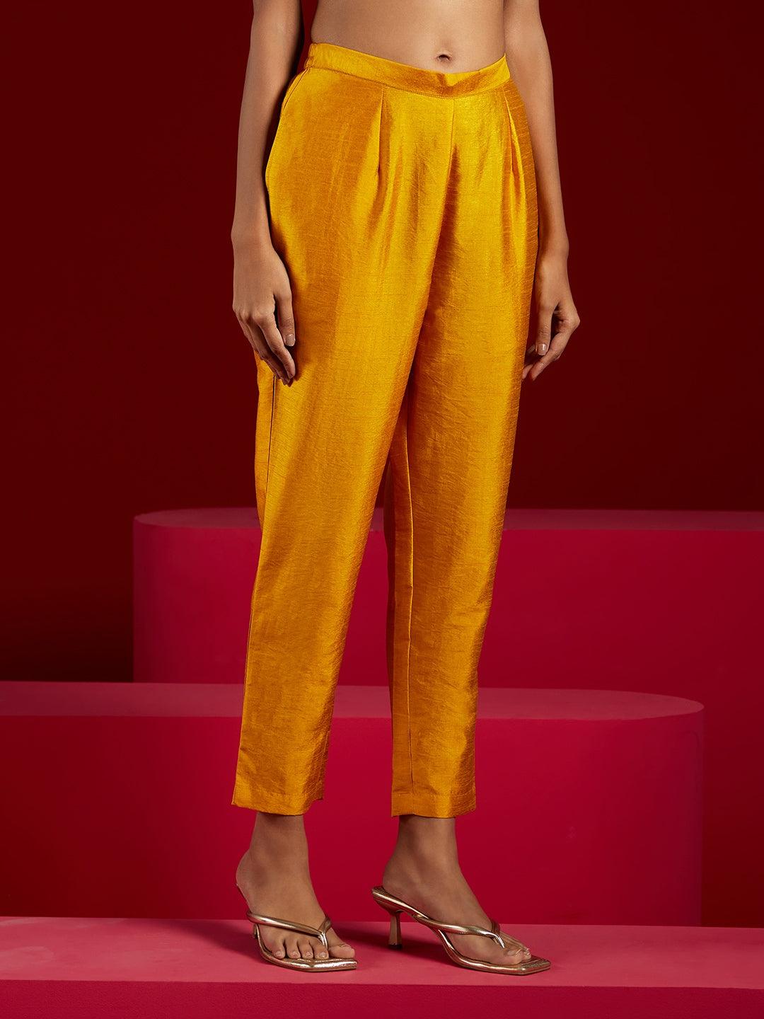 Libas Art Yellow Yoke Design Georgette Anarkali Kurta With Trousers & Dupatta - ShopLibas