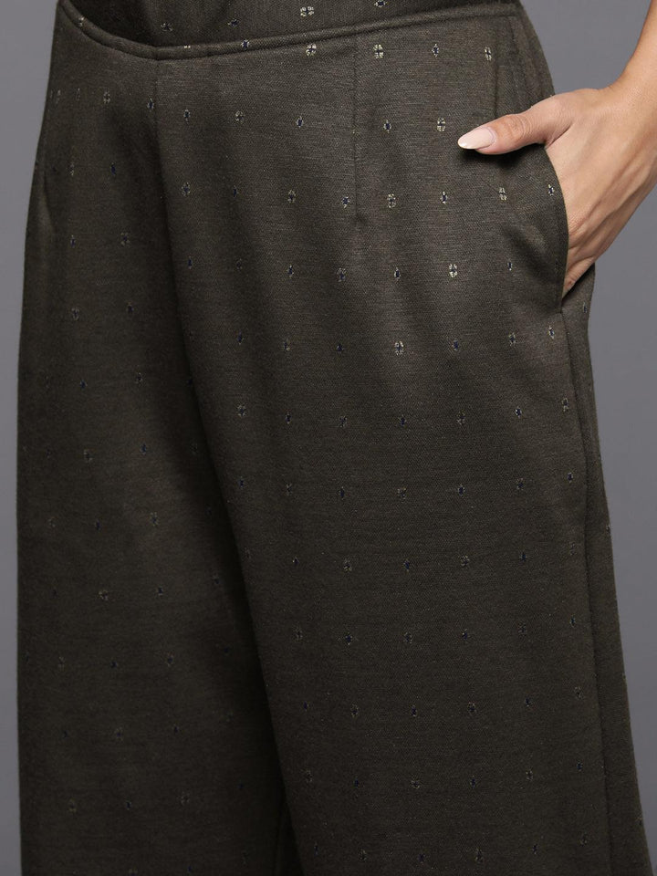 Brown Woven Design Wool Blend Straight Suit With Dupatta