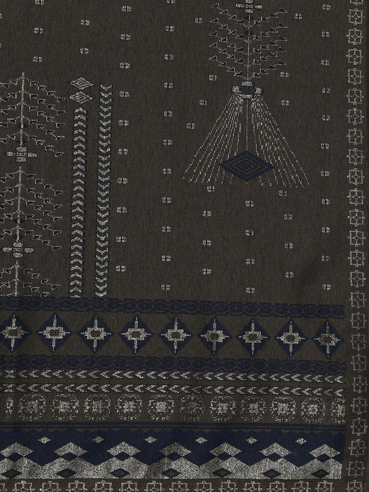 Brown Woven Design Wool Blend Straight Suit With Dupatta