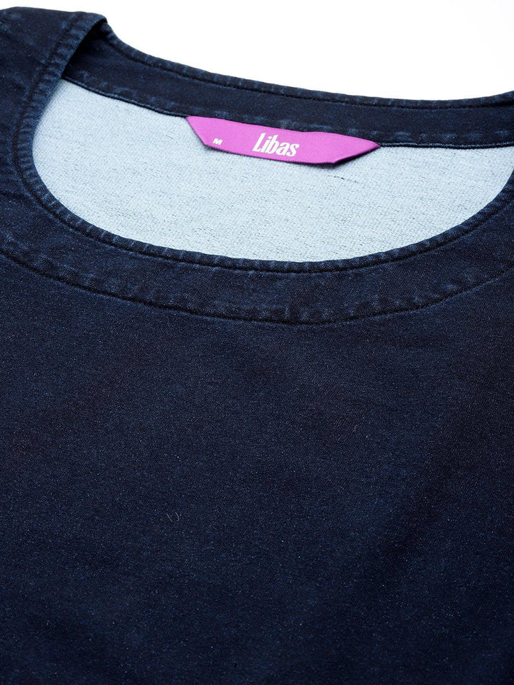 Blue Printed Wool Blend Straight Kurta Set