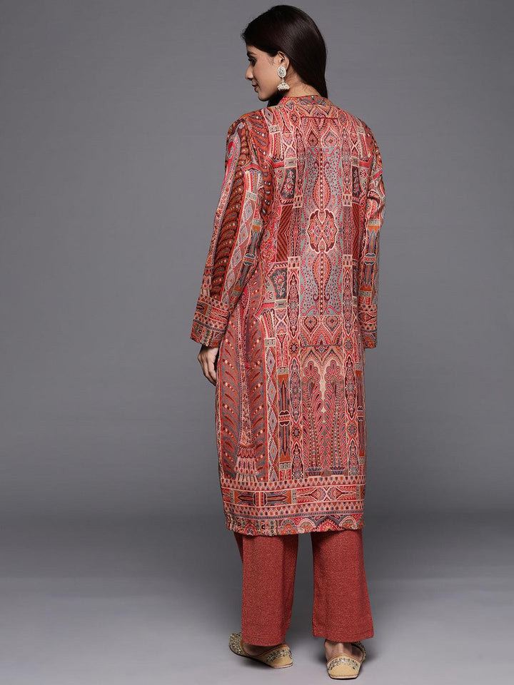 Rust Printed Wool Blend Straight Kurta Set