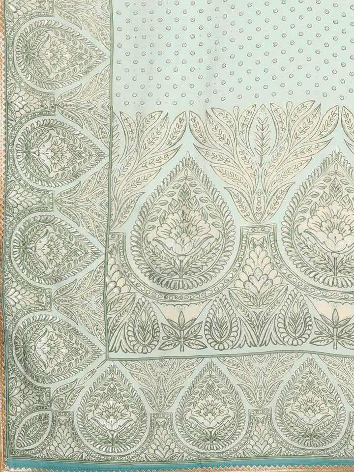 Green Printed Silk Blend Straight Suit With Dupatta