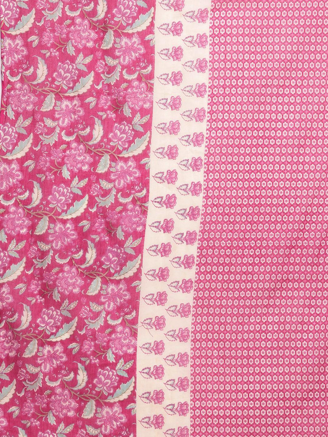 Pink Printed Cotton Straight Kurta With Trousers & Dupatta - ShopLibas