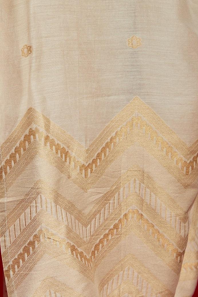 Cream Woven Design Straight Kurta With Trousers & Dupatta - ShopLibas
