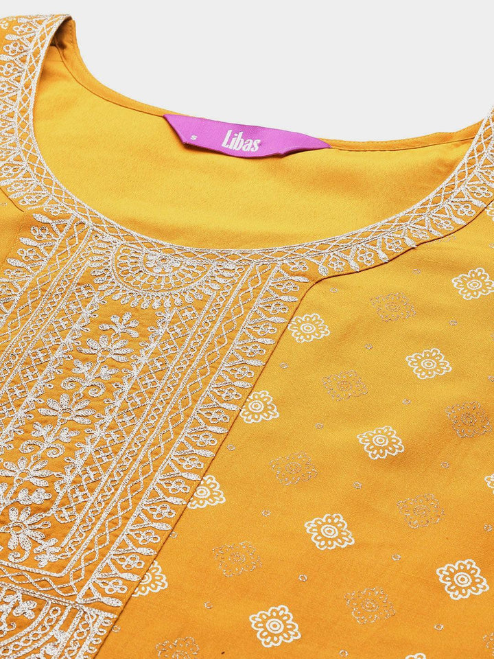 Yellow Woven Design Silk Blend Straight Suit With Dupatta