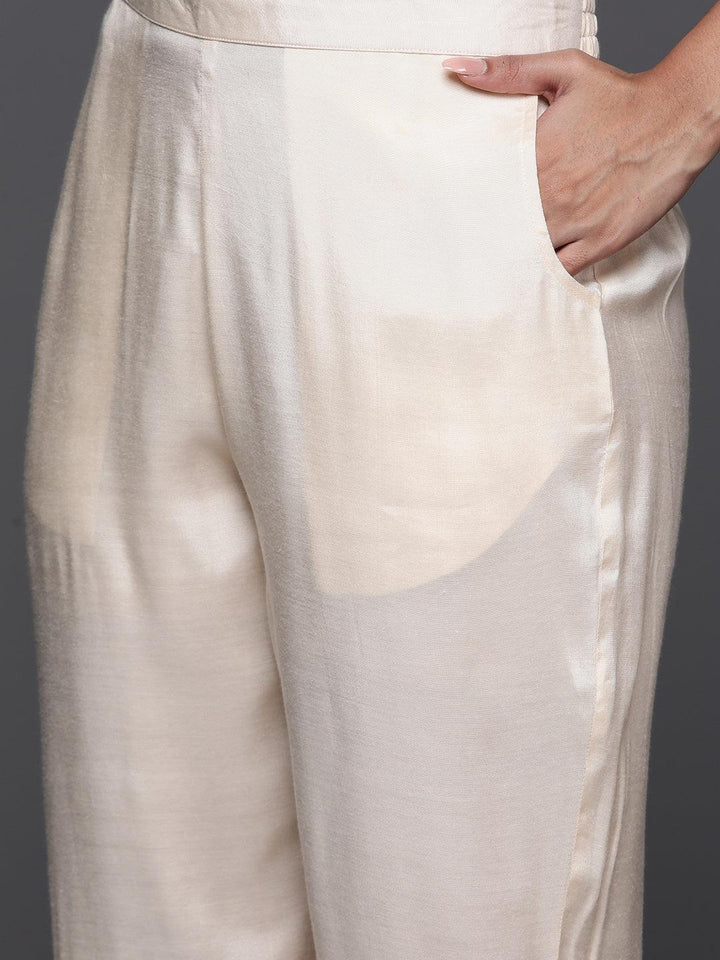 Cream Woven Design Silk Blend Straight Suit With Dupatta