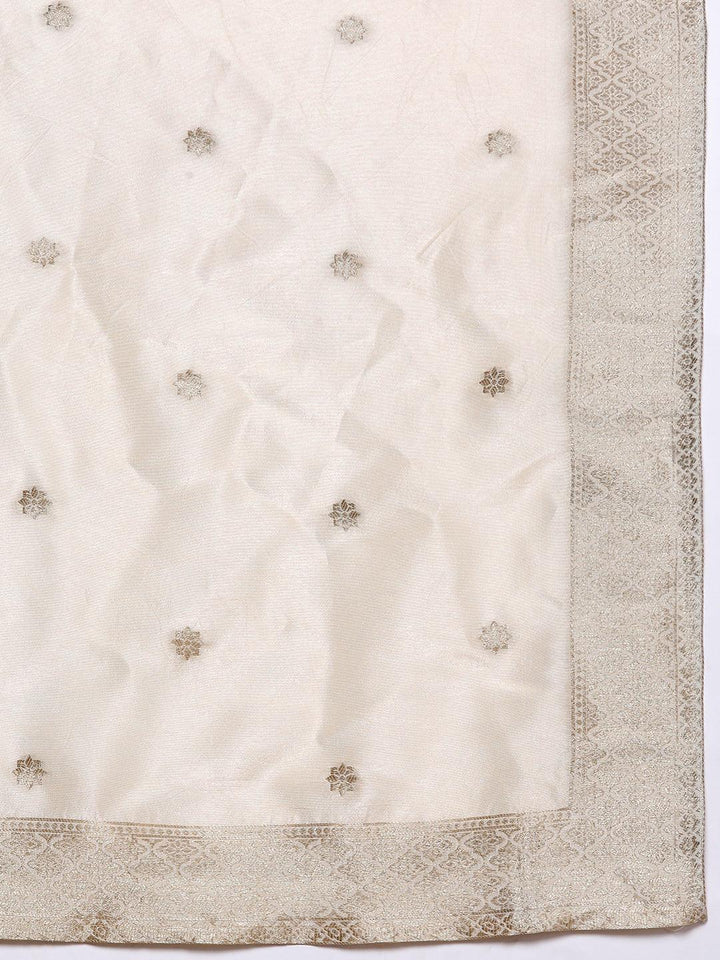 Cream Woven Design Silk Blend Straight Suit With Dupatta