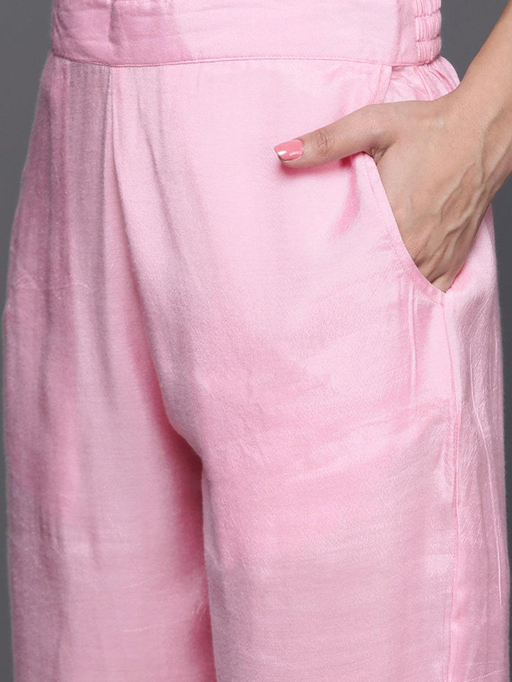 Pink Woven Design Silk Blend Straight Suit With Dupatta