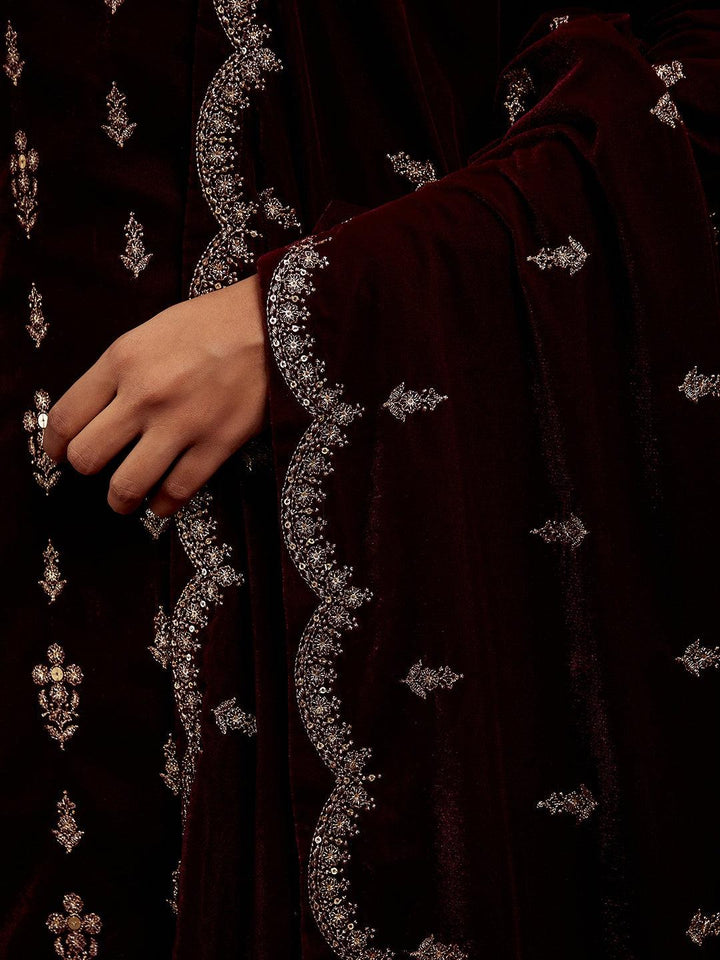 Libas Art Purple Embroidered Velvet Straight Suit With Dupatta
