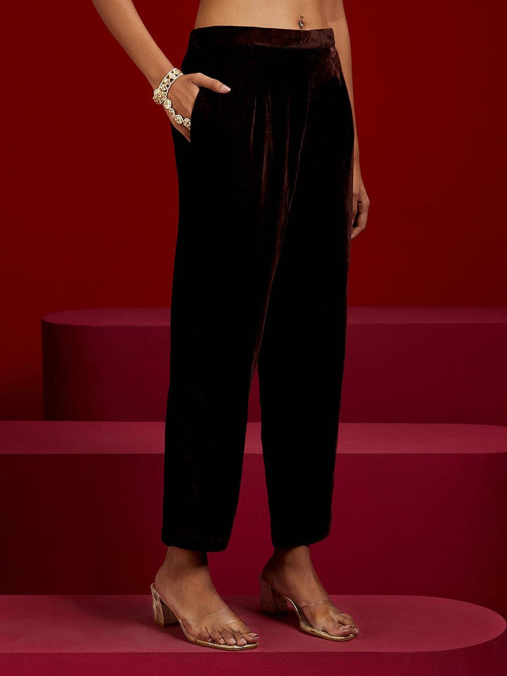 Libas Art Brown Embroidered Velvet Straight Suit With Dupatta