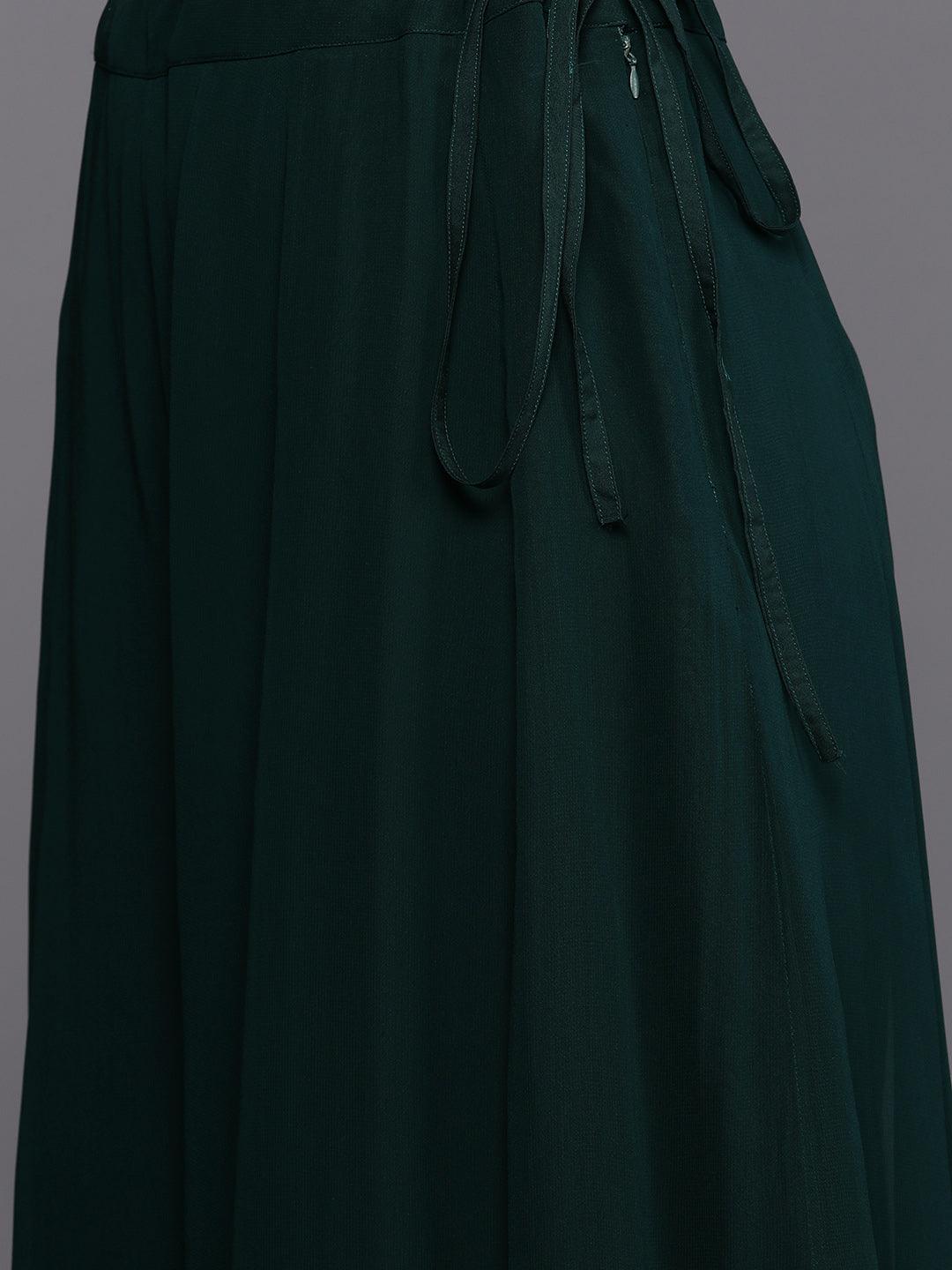 Libas Art Green Embroidered Georgette Anarkali Kurta With Palazzos & Dupatta - ShopLibas