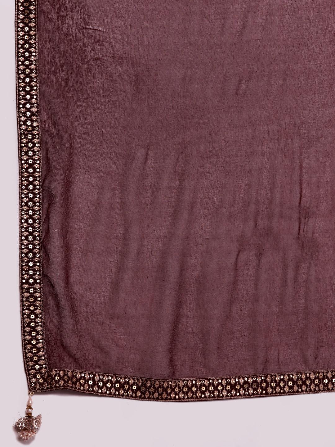 Libas Art Maroon Embroidered Silk Blend Anarkali Kurta With Palazzos & Dupatta - ShopLibas