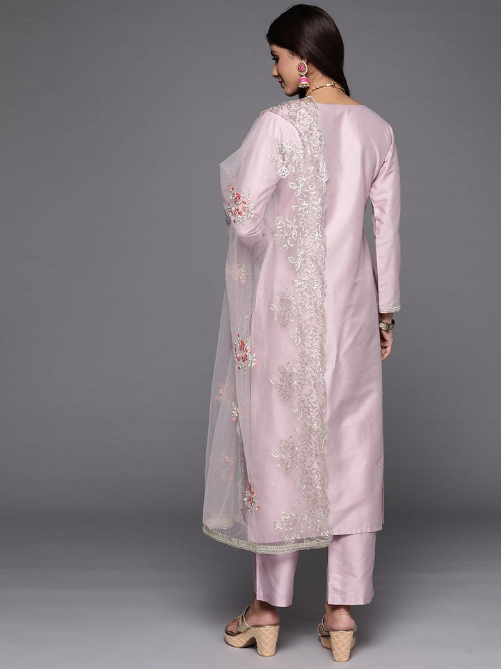 Mauve Yoke Design Silk Blend Straight Suit With Dupatta