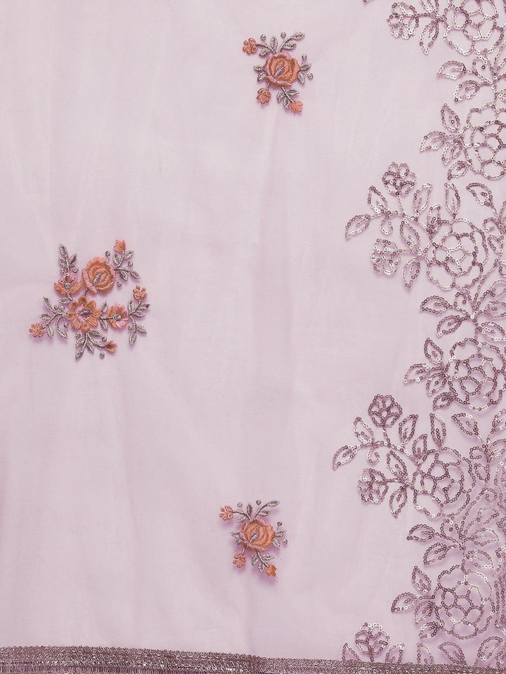 Mauve Yoke Design Silk Blend Straight Suit With Dupatta