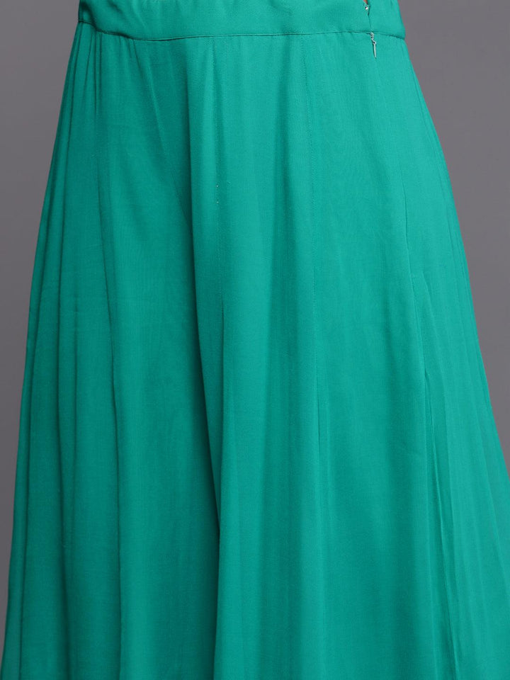 Libas Art Green Embroidered Georgette Anarkali Suit With Dupatta