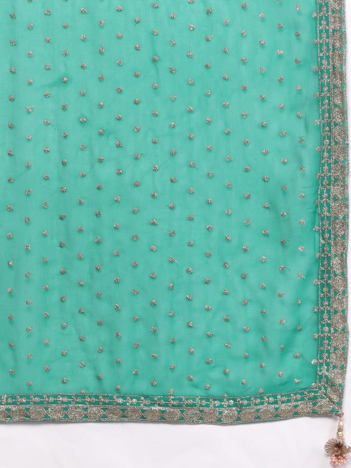 Libas Art Green Embroidered Georgette Anarkali Suit With Dupatta
