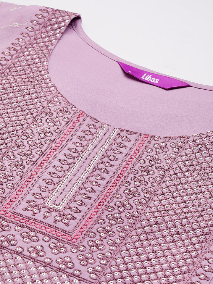 Mauve Printed Silk Blend Straight Suit With Dupatta