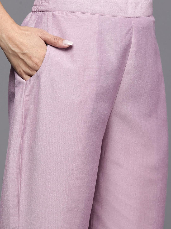 Mauve Printed Silk Blend Straight Suit With Dupatta