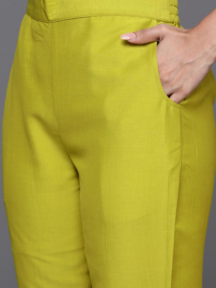 Mustard Embroidered Silk Blend Straight Suit With Dupatta